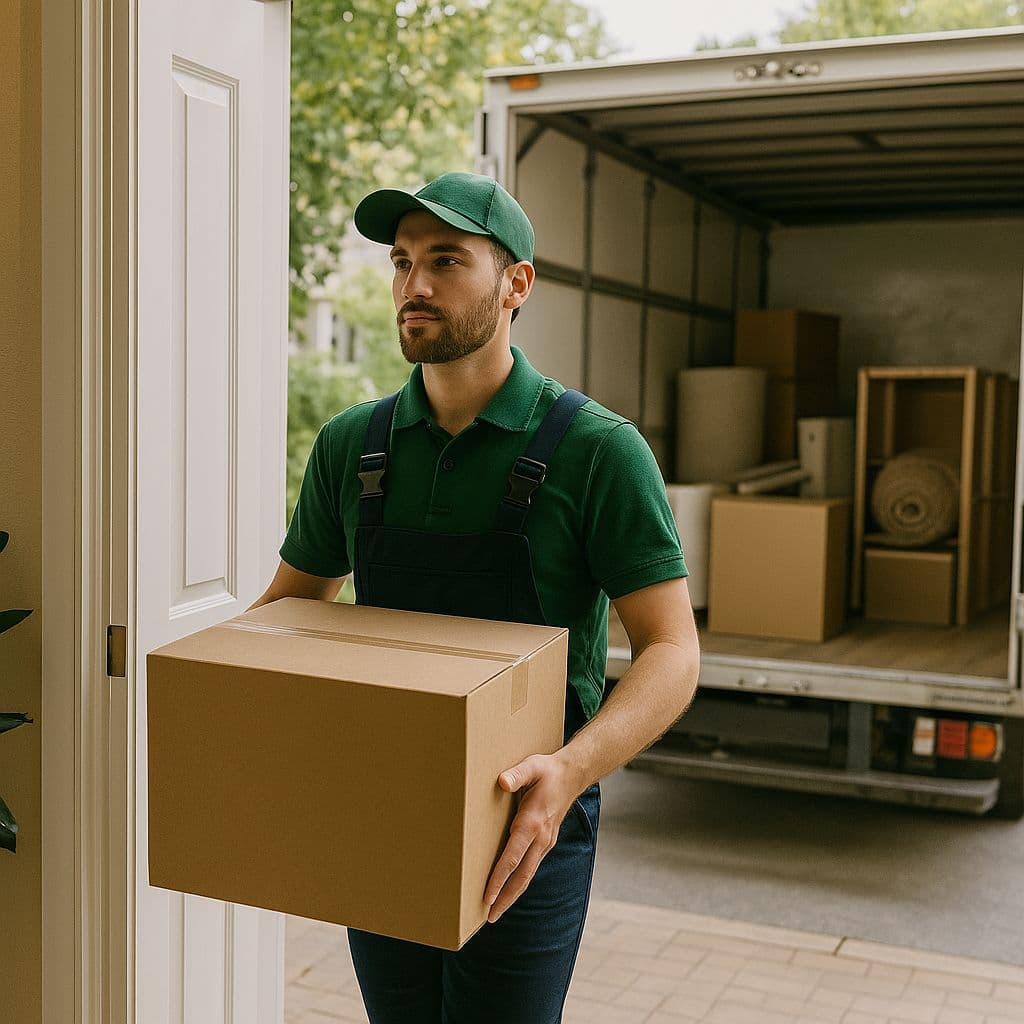 Professional movers loading boxes for a small long distance move