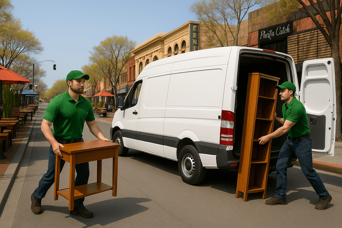 Movers transporting boxes during a local small move